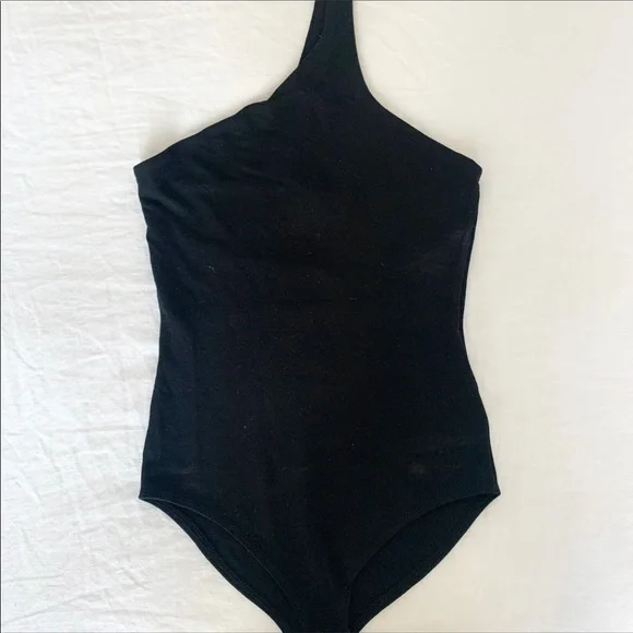 NASTY GAL One Shoulder Black Asymmetrical Body Suit - Picture 2 of 4